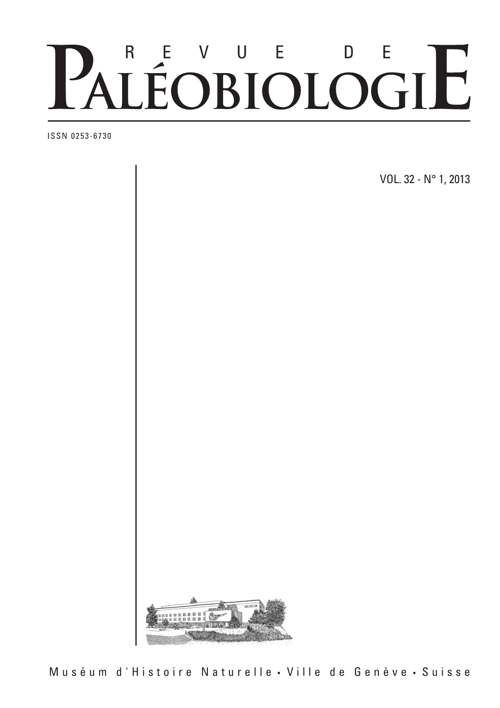 VOL. 32 - N° 1, 2013 Revue De Paléobiologie, Genève (Juin 2013) 32 (1): 249-265 ISSN 0253-6730
