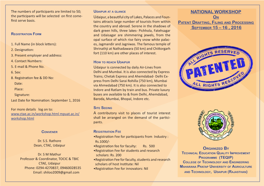 National Workshop on September 15 – 16 , 2016