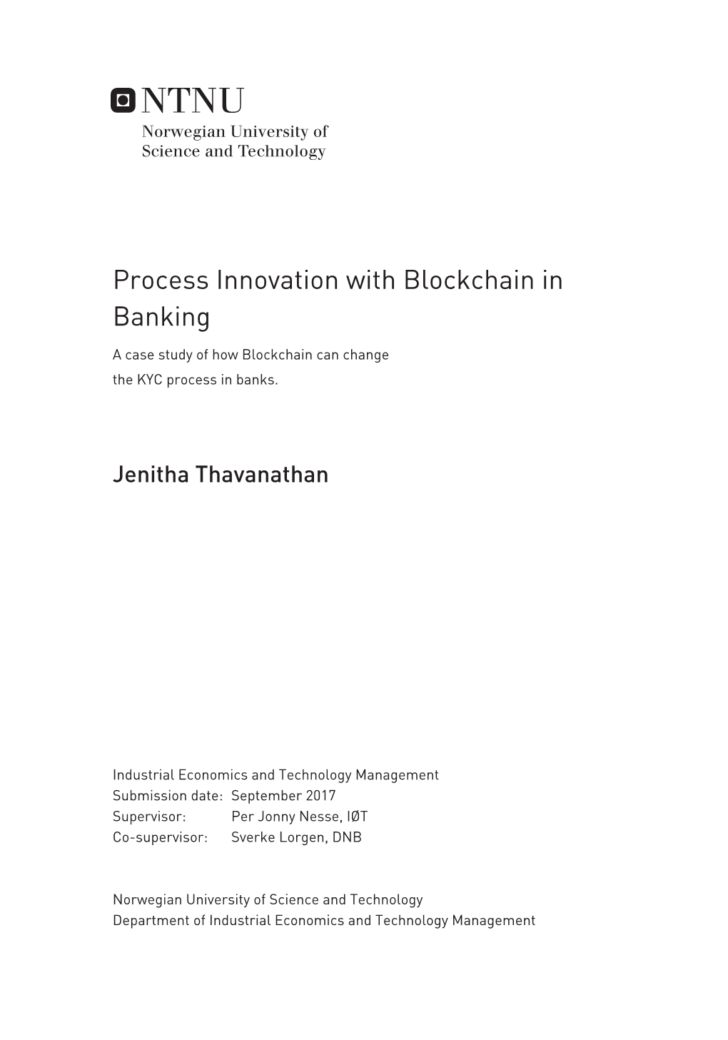 Process Innovation with Blockchain in Banking