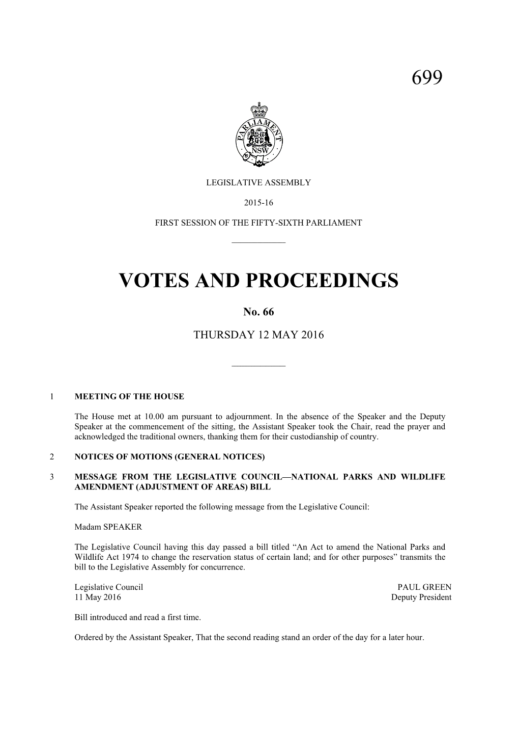 699 Votes and Proceedings
