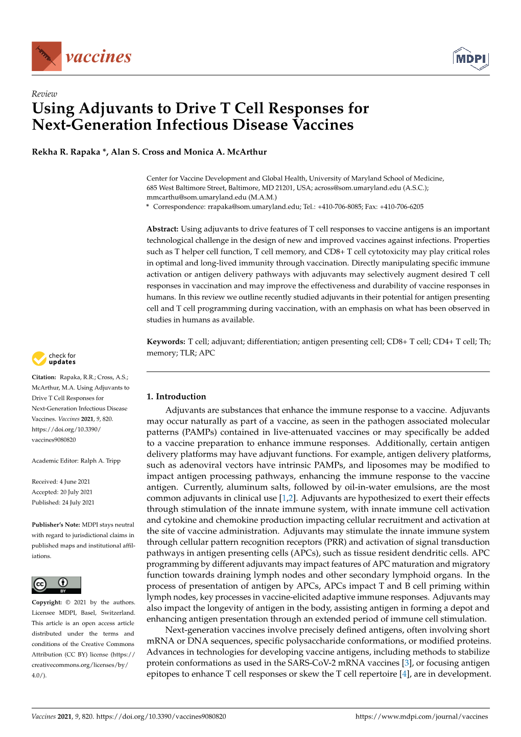 Using Adjuvants to Drive T Cell Responses for Next-Generation Infectious Disease Vaccines