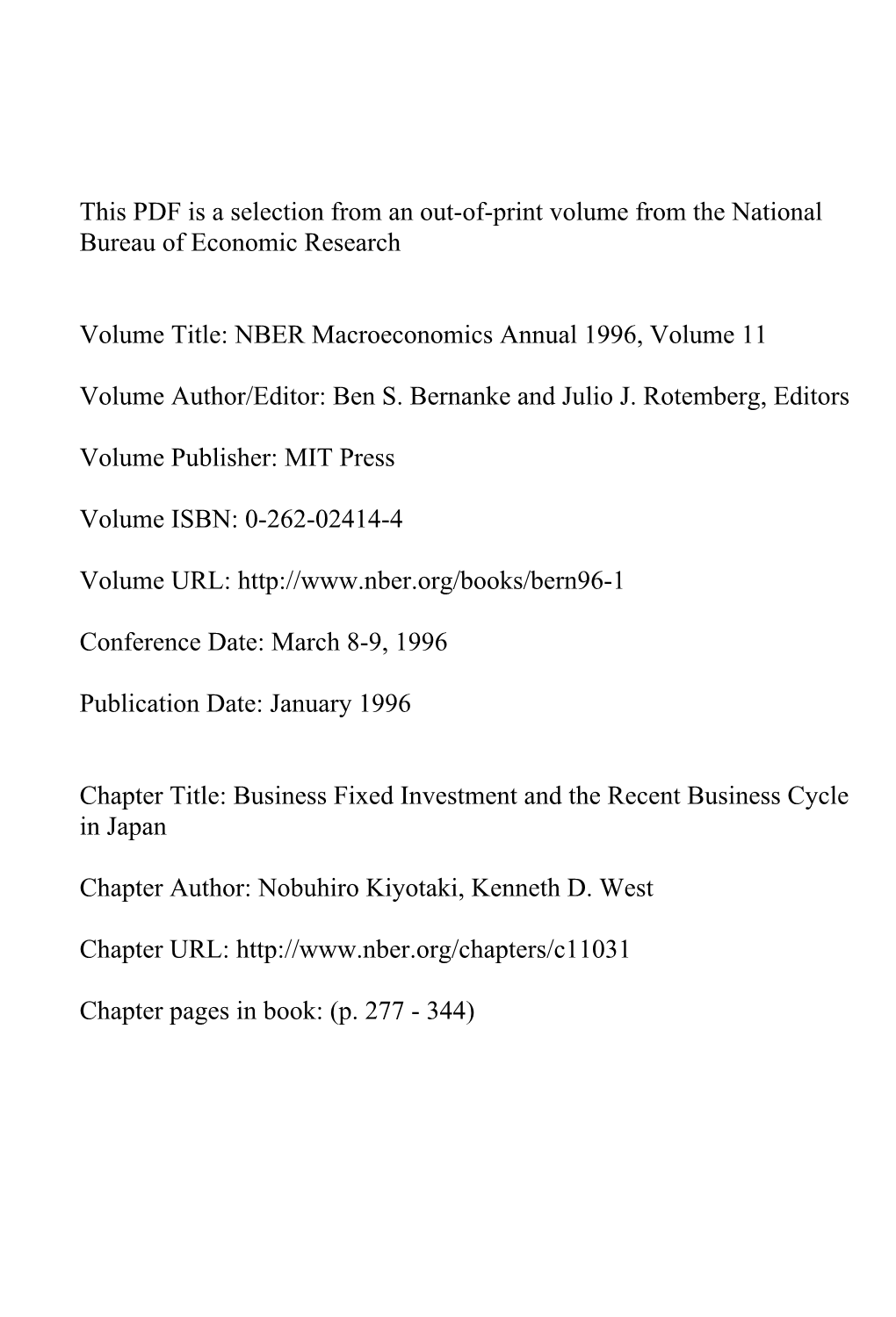 Business Fixed Investment and the Recent Business Cycle in Japan