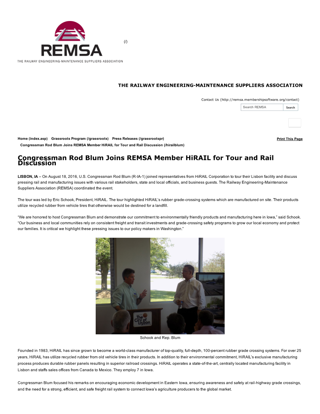 Congressman Rod Blum Joins REMSA Member Hirail for Tour and Rail Discussion (/Hirailblum)