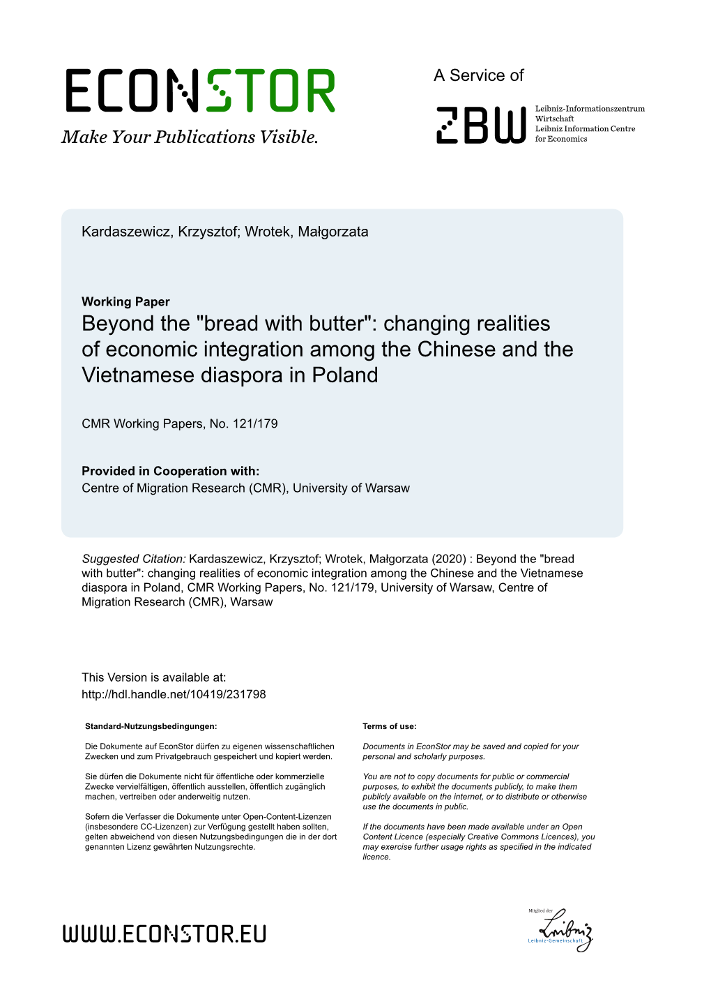 Changing Realities of Economic Integration Among the Chinese and the Vietnamese Diaspora in Poland