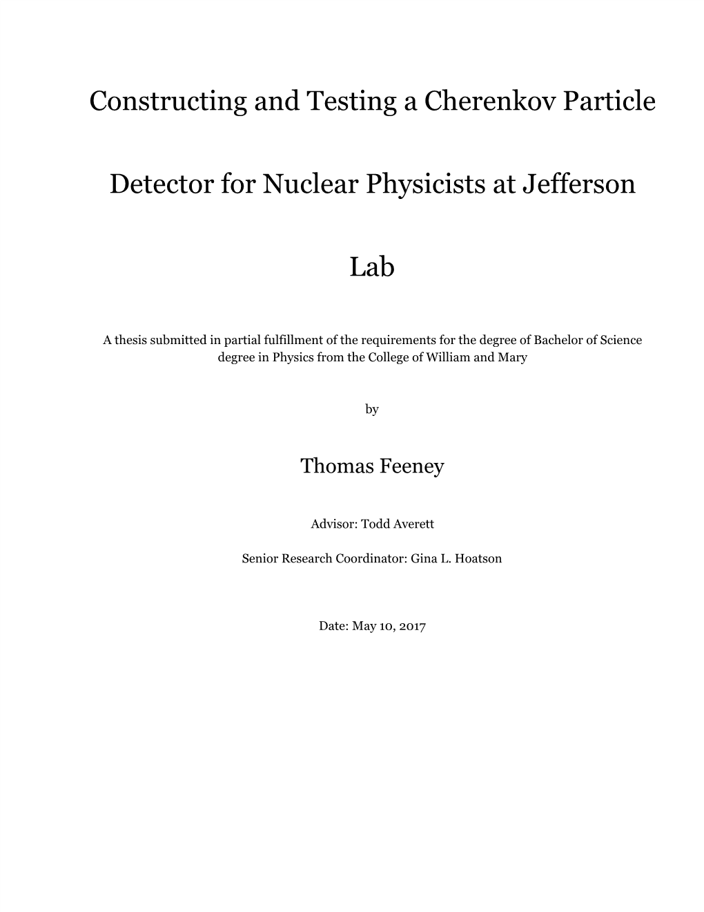 Constructing and Testing a Cherenkov Particle Detector for Nuclear Physicists at Jefferson