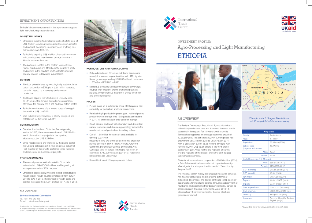 Ethiopia’S Investment Potential in the Agro-Processing and Light Manufacturing Sectors Is Clear