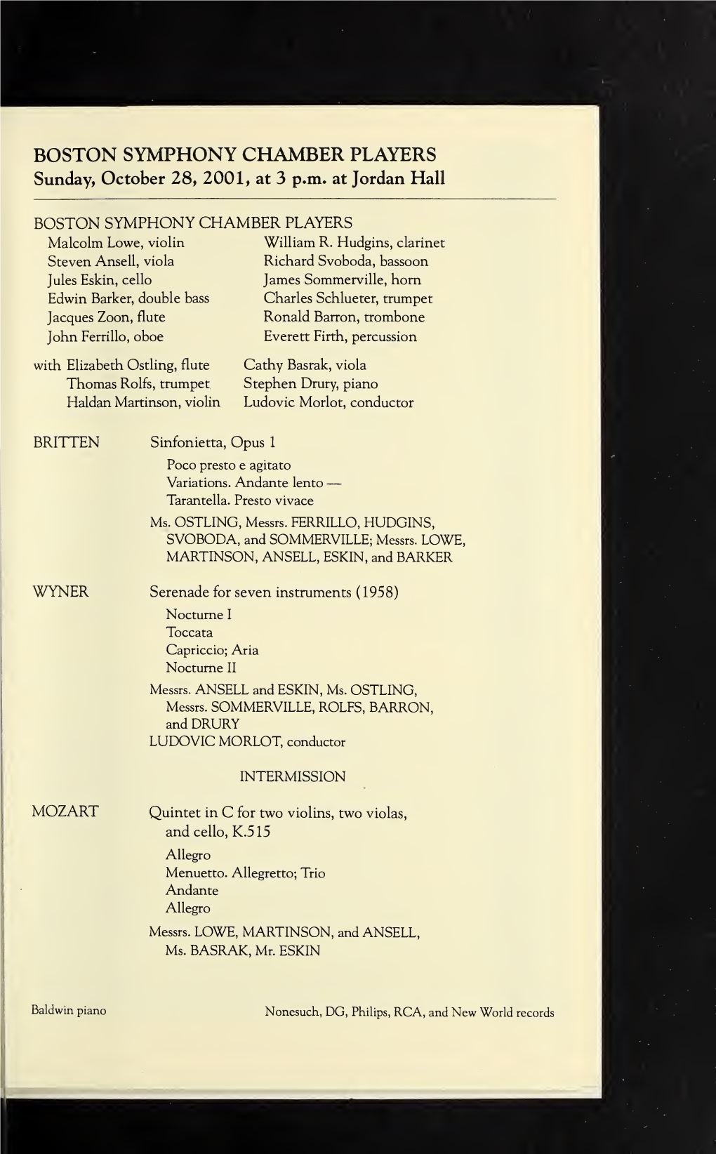 Boston Symphony Orchestra Concert Programs, Season 121, 2001-2002