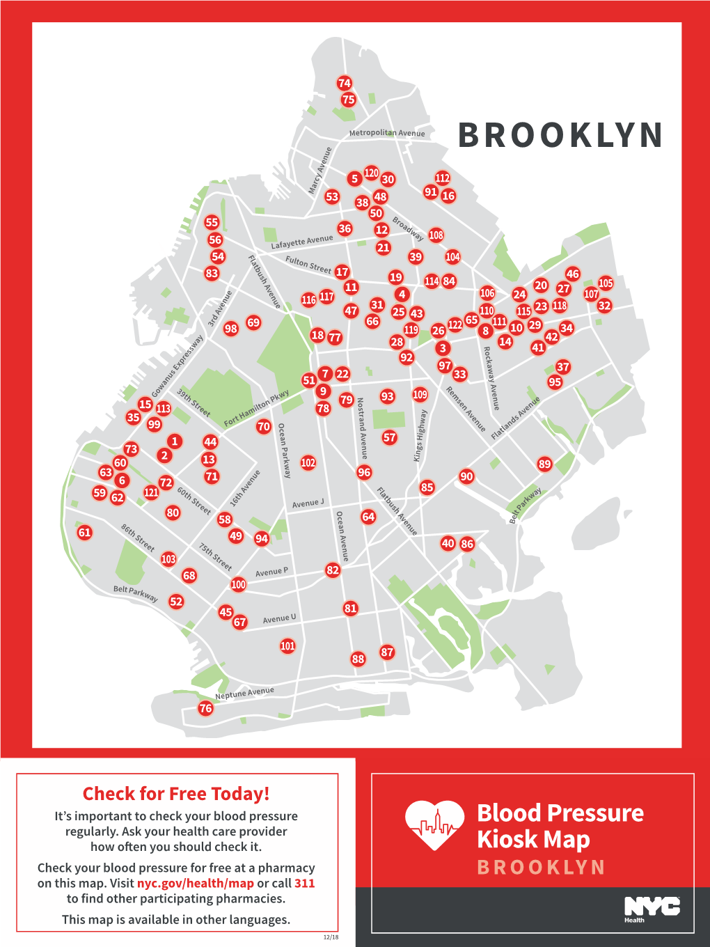 Blood Pressure Kiosk Map BROOKLYN