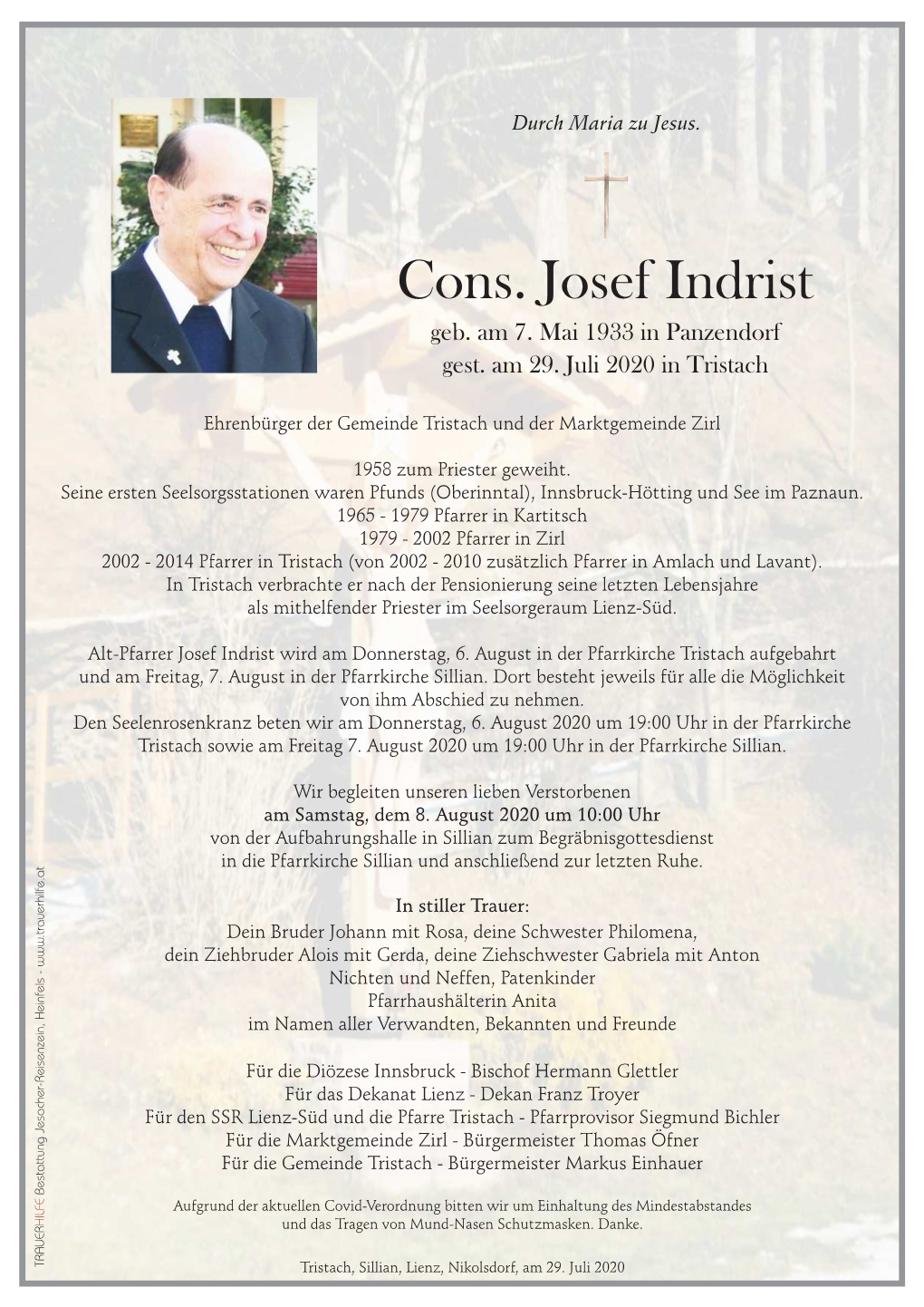 Cons. Josef Indrist Geb