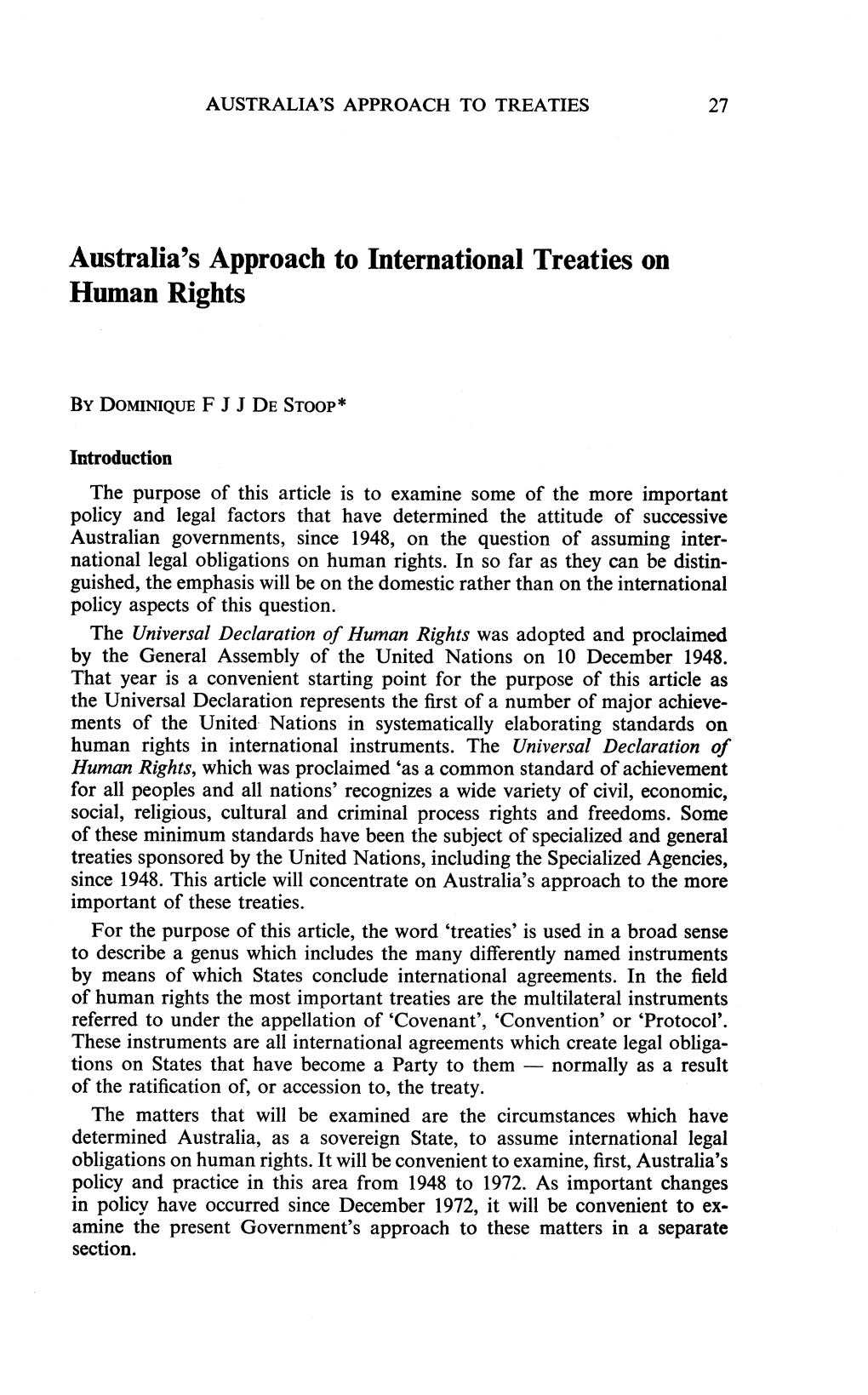 Australia's Approach to International Treaties on Human Rights