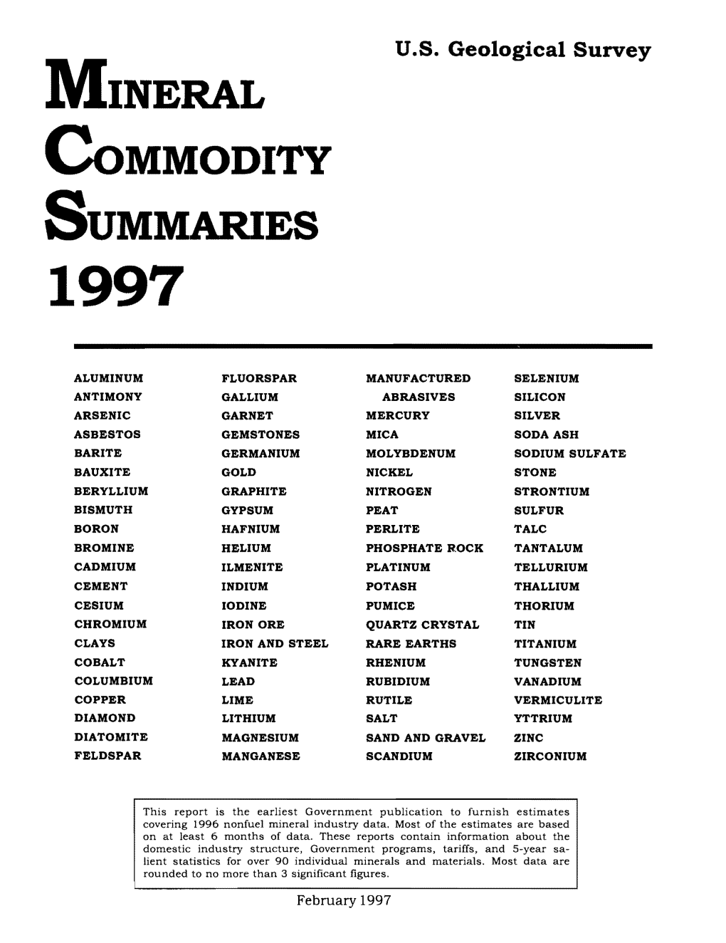 MINERAL Commodity SUMMARIES 1997