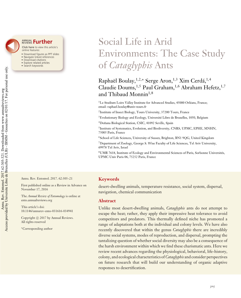 Social Life in Arid Environments: the Case Study of Cataglyphis Ants