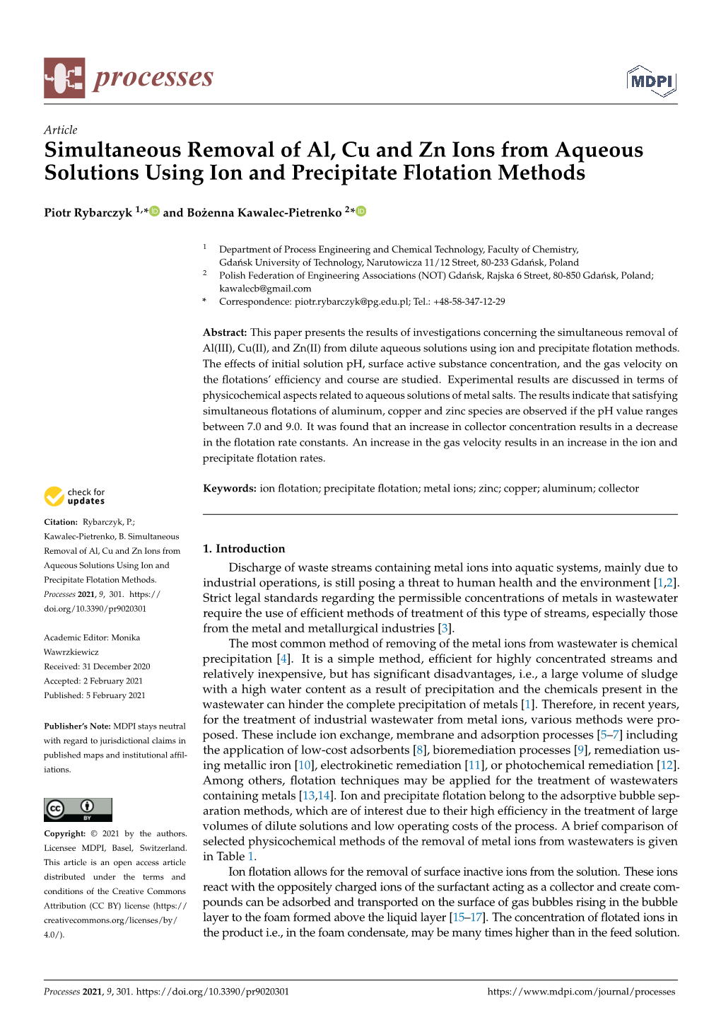 Simultaneous Removal of Al, Cu and Zn Ions from Aqueous Solutions Using Ion and Precipitate Flotation Methods