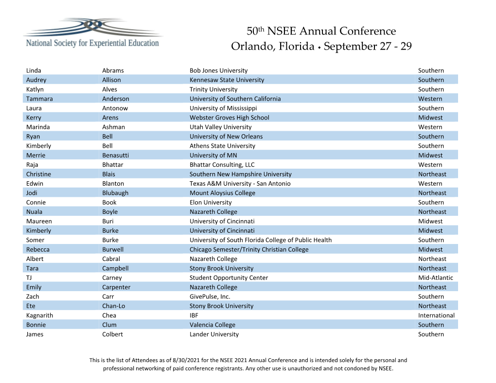 50Th NSEE Annual Conference Orlando, Florida September 27