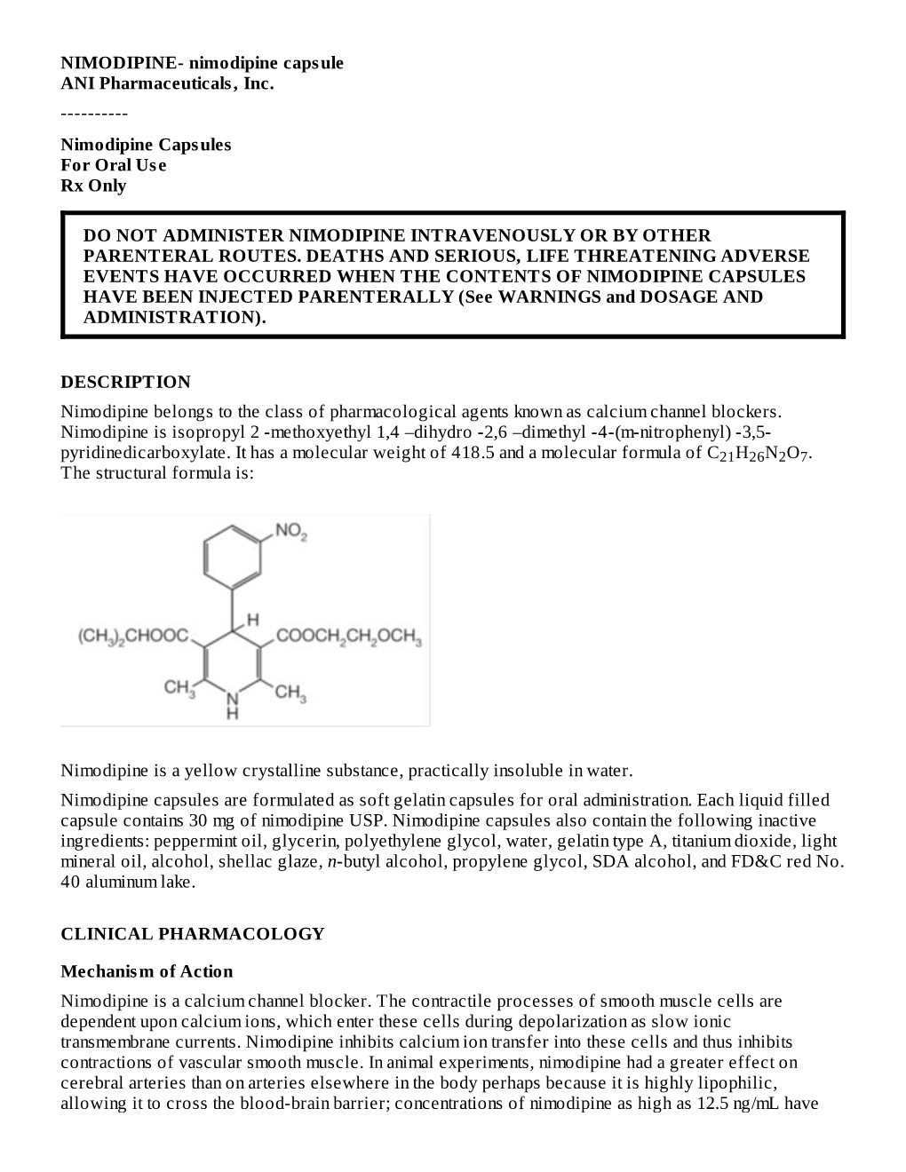 Nimodipine Capsules for Oral Use Rx Only