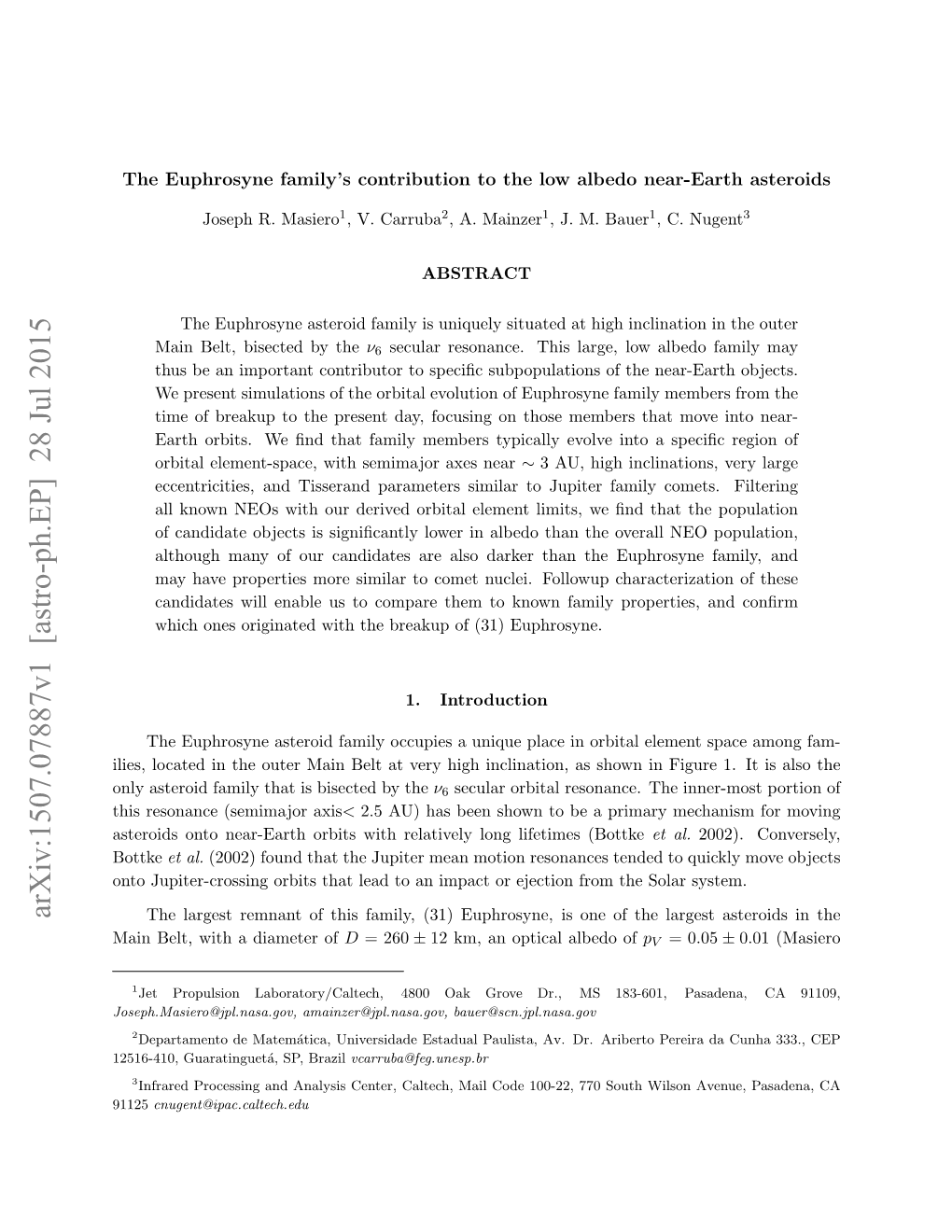 The Euphrosyne Family's Contribution to the Low Albedo Near-Earth