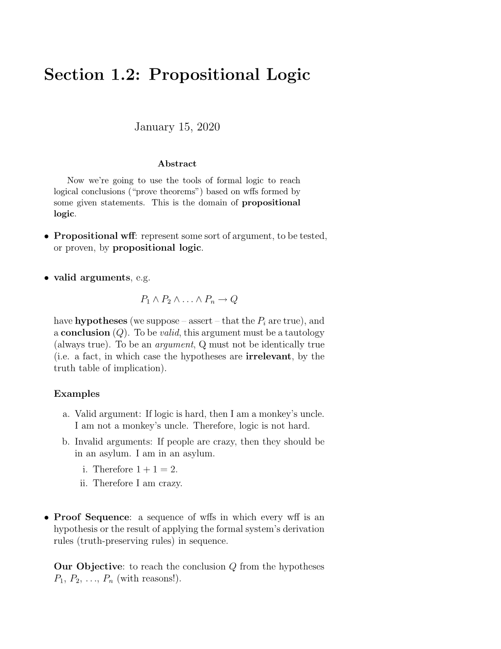 Section 1.2: Propositional Logic