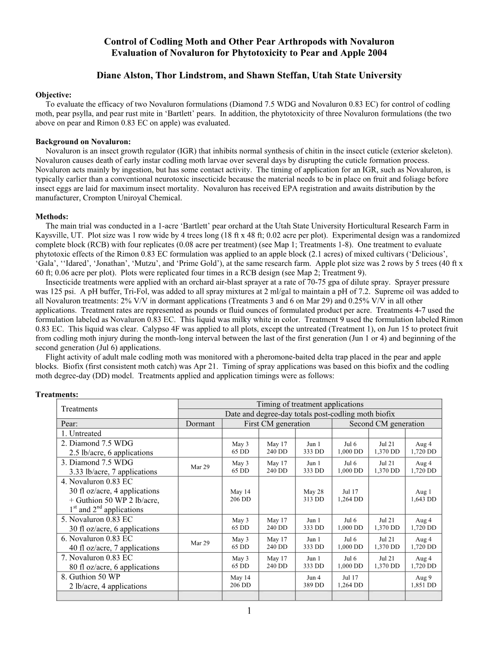 1 Control of Codling Moth and Other Pear Arthropods with Novaluron