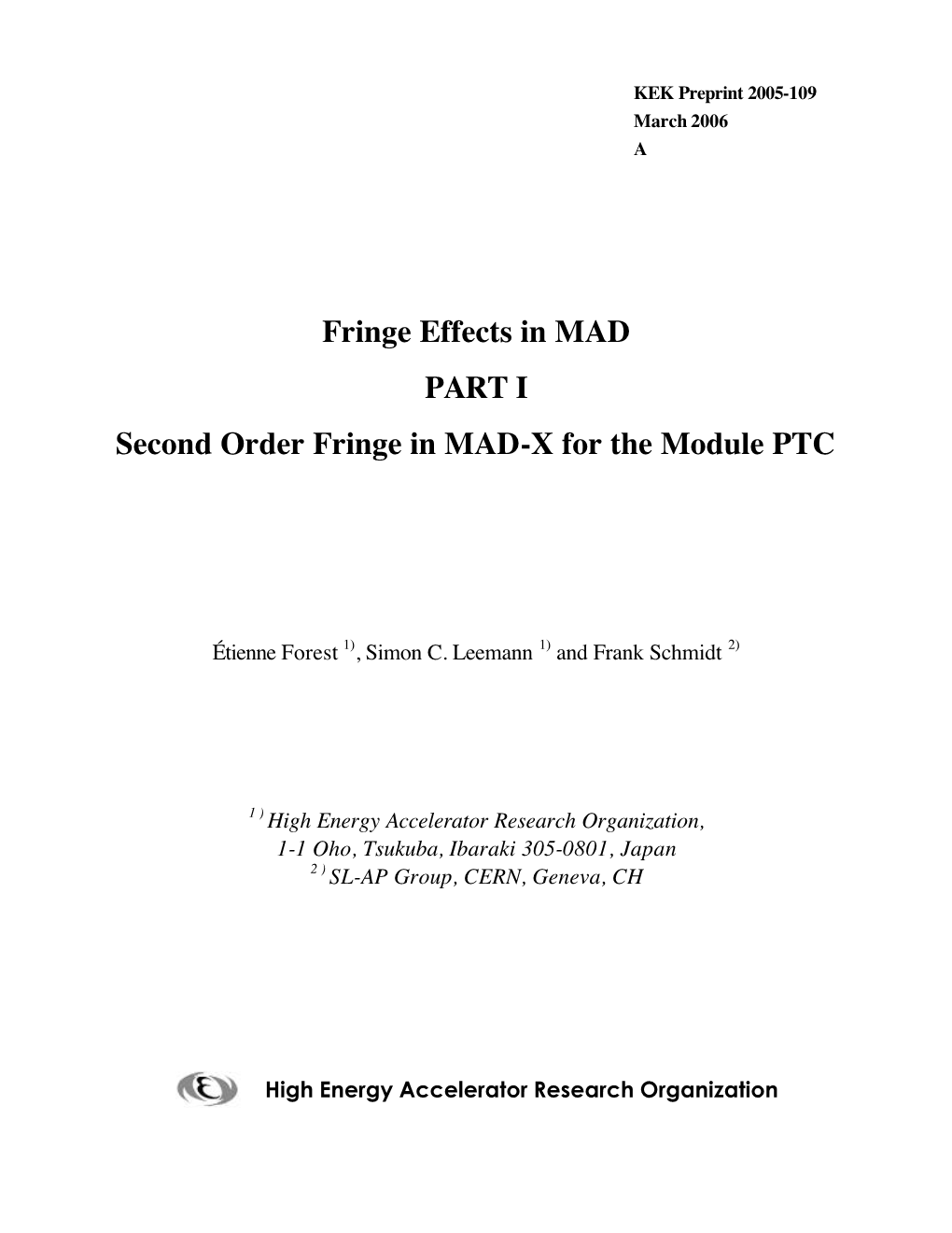 Fringe Effects in MAD PART I Second Order Fringe in MAD-X for the Module PTC