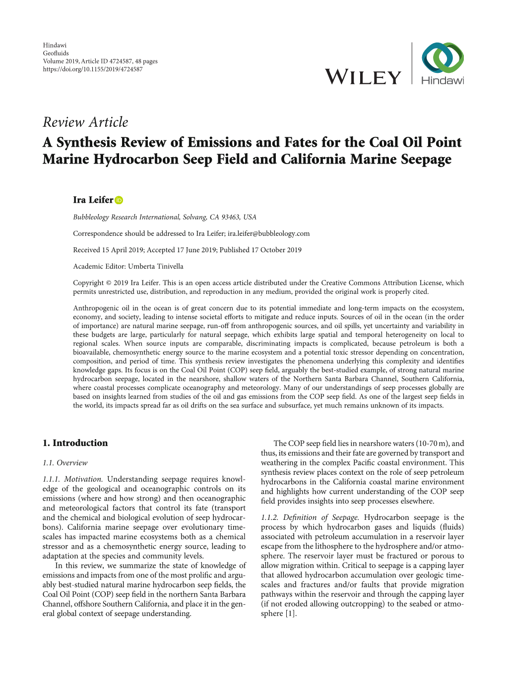 A Synthesis Review of Emissions and Fates for the Coal Oil Point Marine Hydrocarbon Seep Field and California Marine Seepage