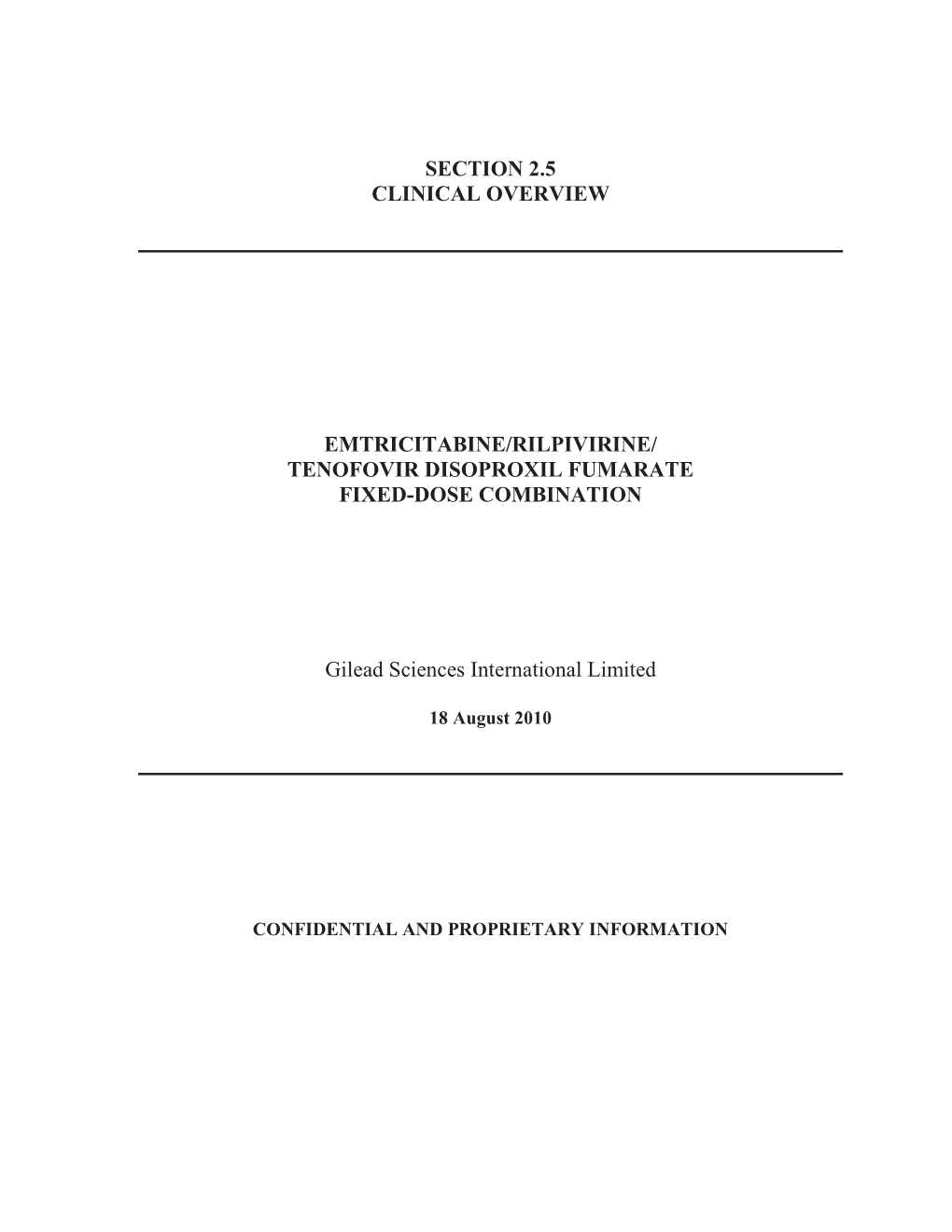 Section 2.5 Clinical Overview Emtricitabine/Rilpivirine