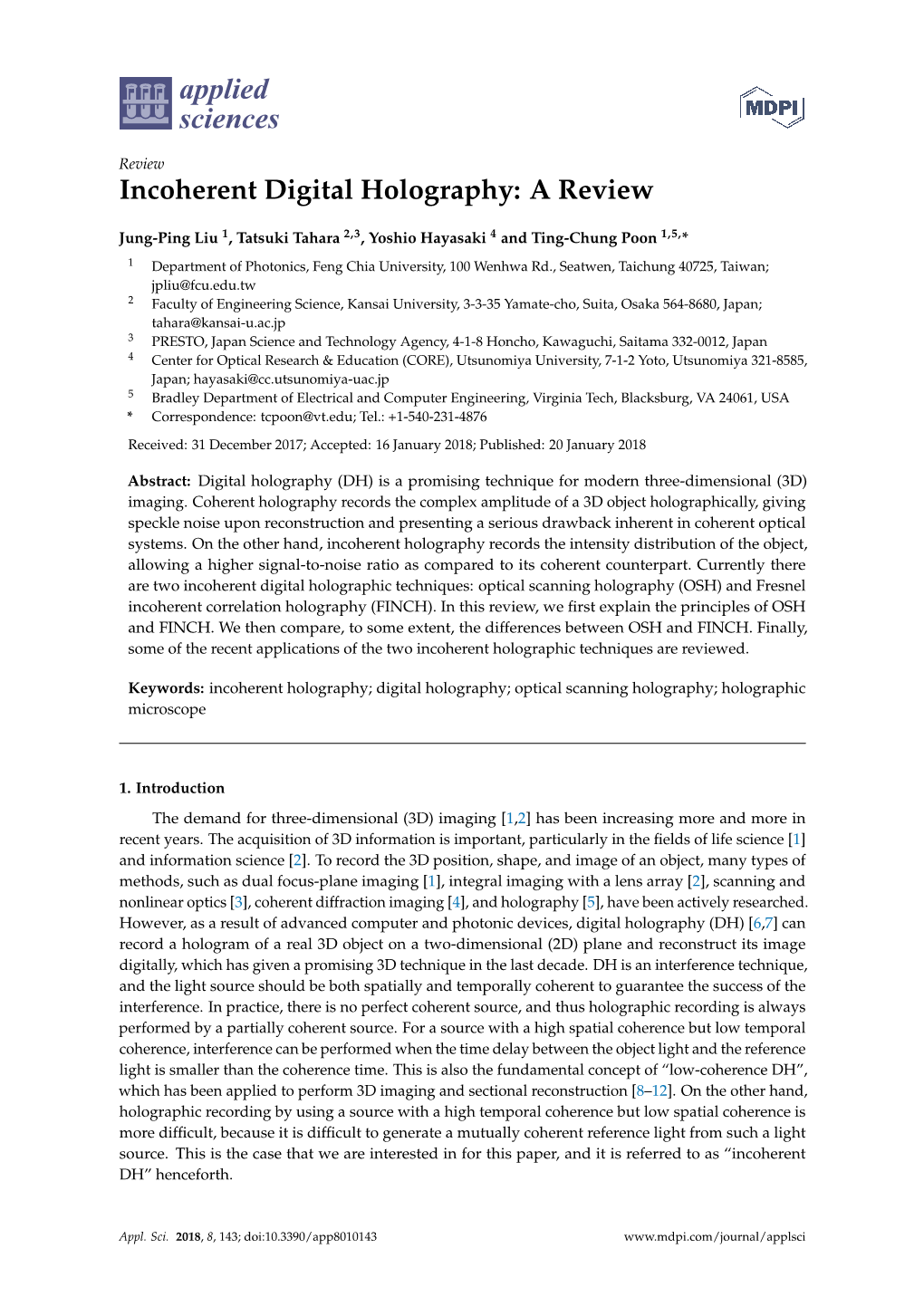 Incoherent Digital Holography: a Review