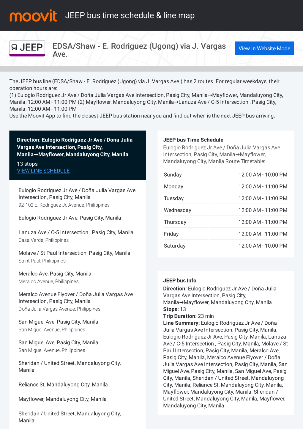 JEEP Bus Time Schedule & Line Route