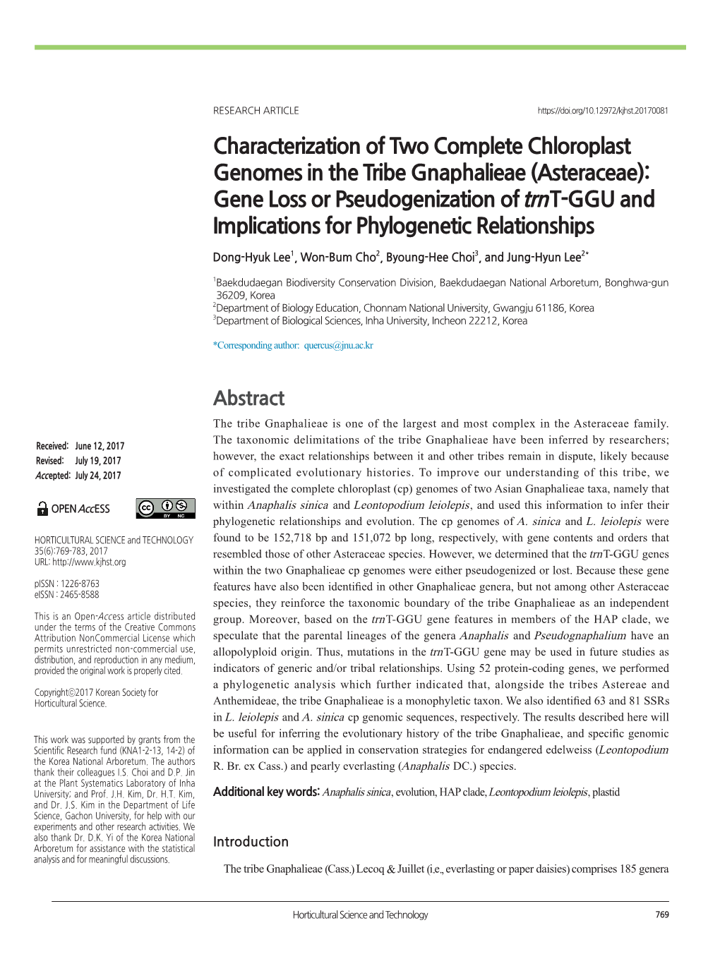 Characterization of Two Complete Chloroplast Genomes in the Tribe