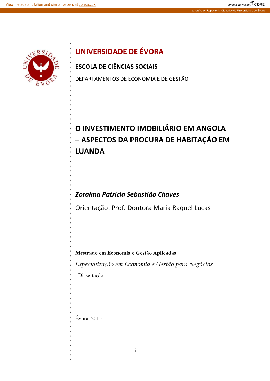 Aspectos Da Procura De Habitação Em Luanda