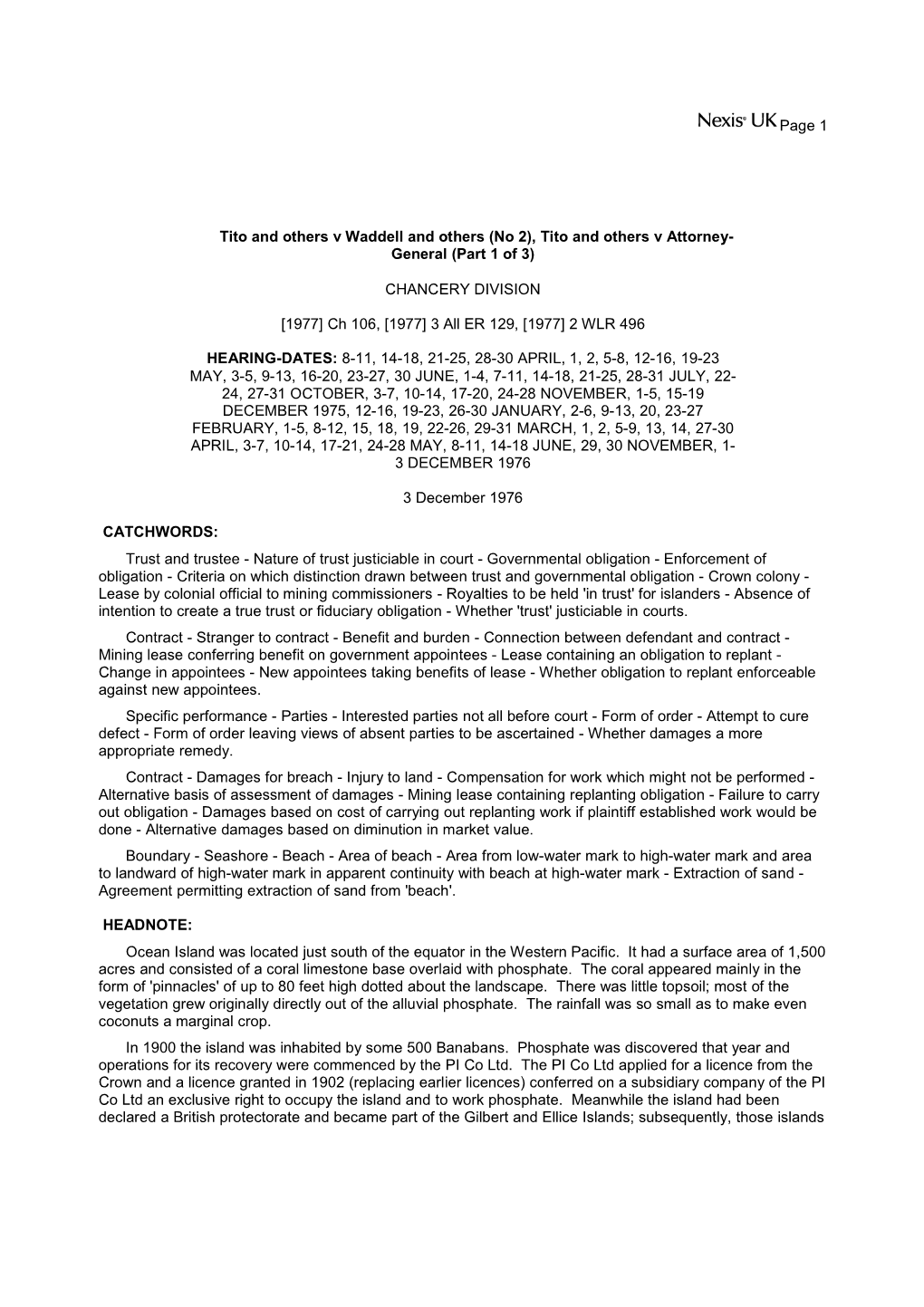 Tito and Others V Waddell and Others (No 2), Tito and Others V Attorney- General (Part 1 of 3)