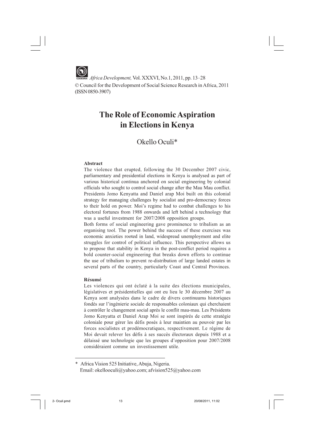 2- Oculi.Pmd 13 20/08/2011, 11:02 14 Africa Development, Vol