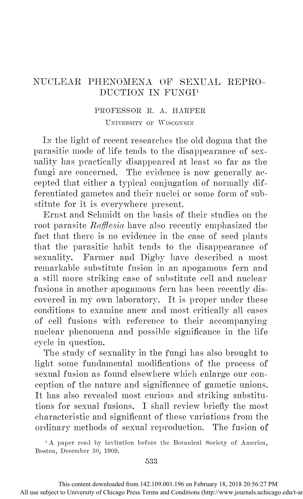 Nuclear Phenomena of Sexual Reproduction in Fungi