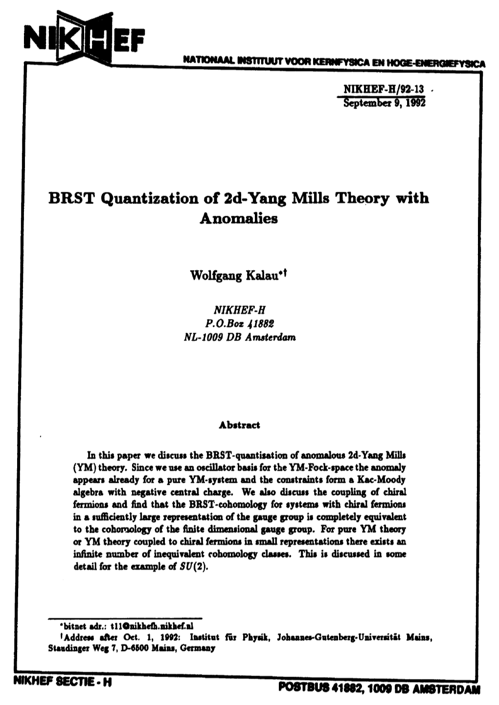 BRST Quantization of 2D-Yang Mills Theory with Anomalies