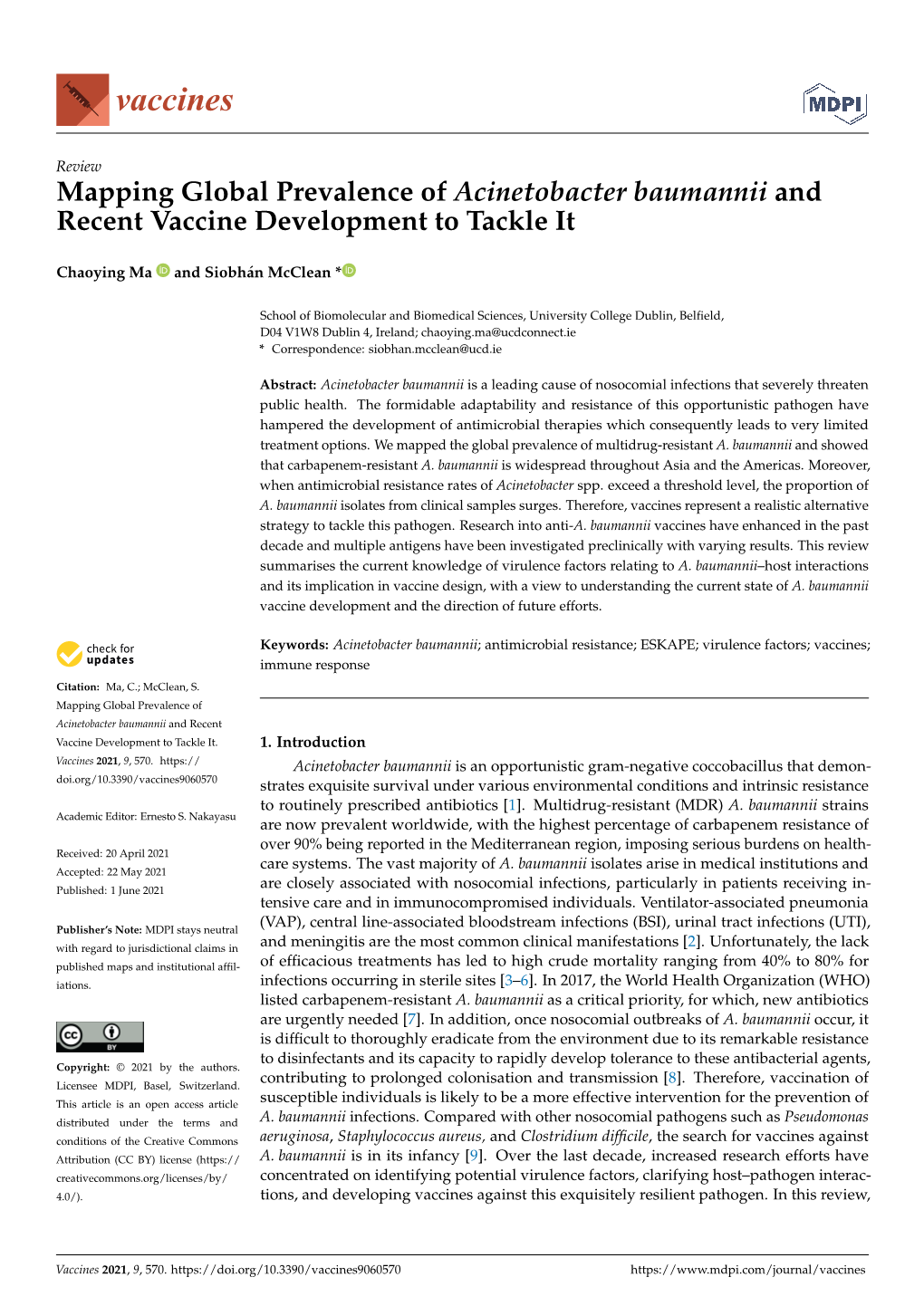 Mapping Global Prevalence of Acinetobacter Baumannii and Recent Vaccine Development to Tackle It