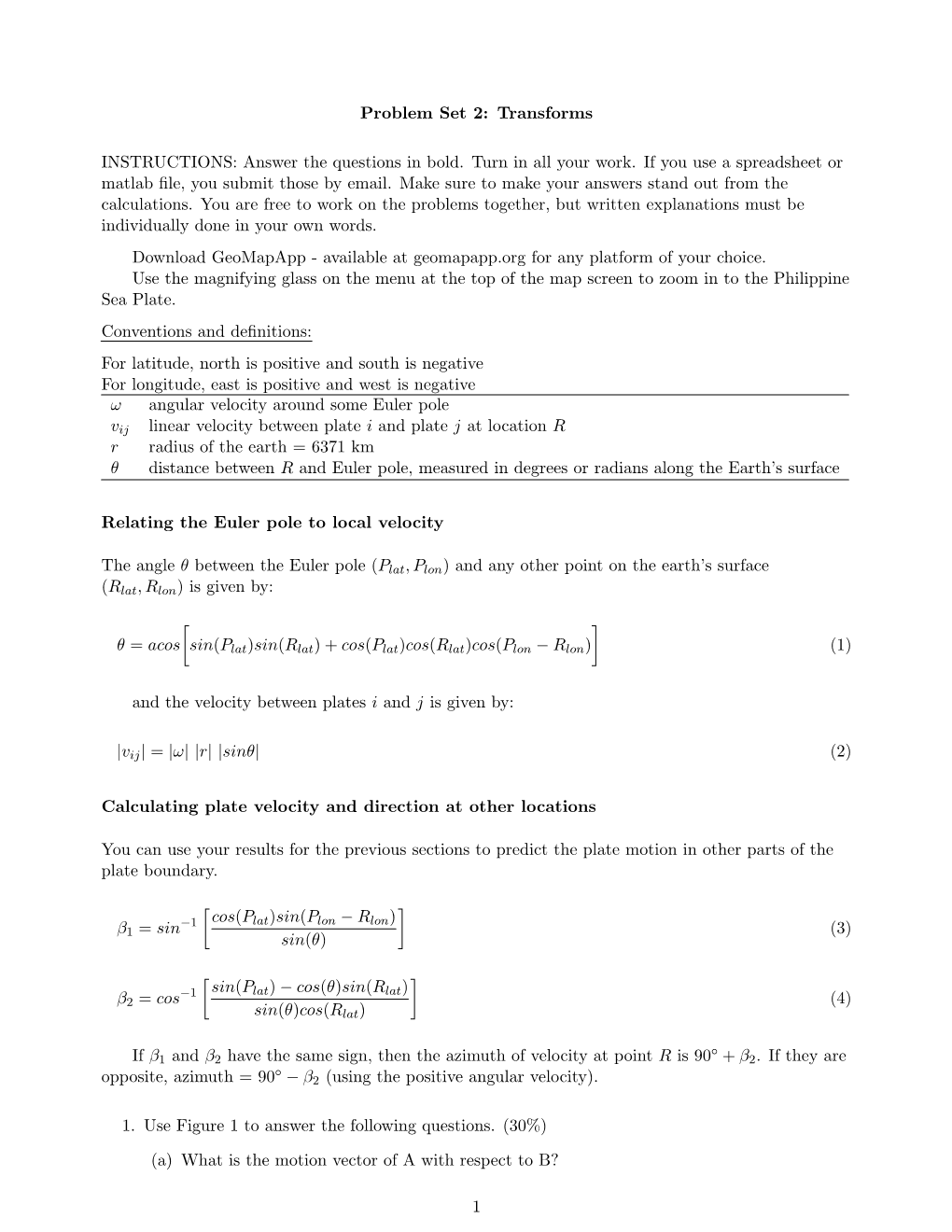 Problem Set 2: Plate Motions