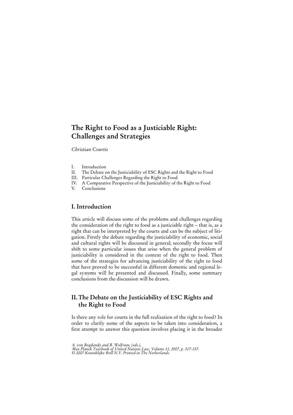 The Right to Food As a Justiciable Right: Challenges and Strategies