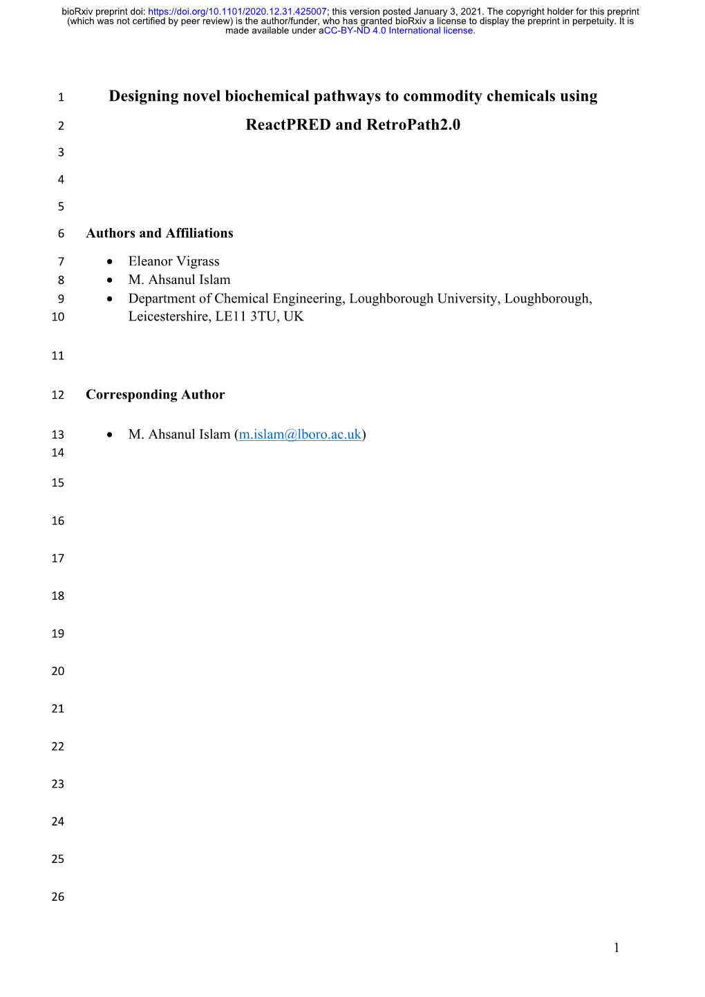 Designing Novel Biochemical Pathways to Commodity Chemicals Using