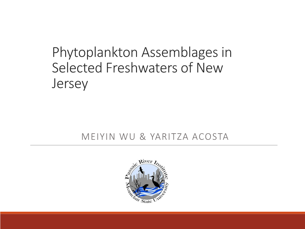 Phytoplankton Assemblages in Selected Freshwaters of New Jersey