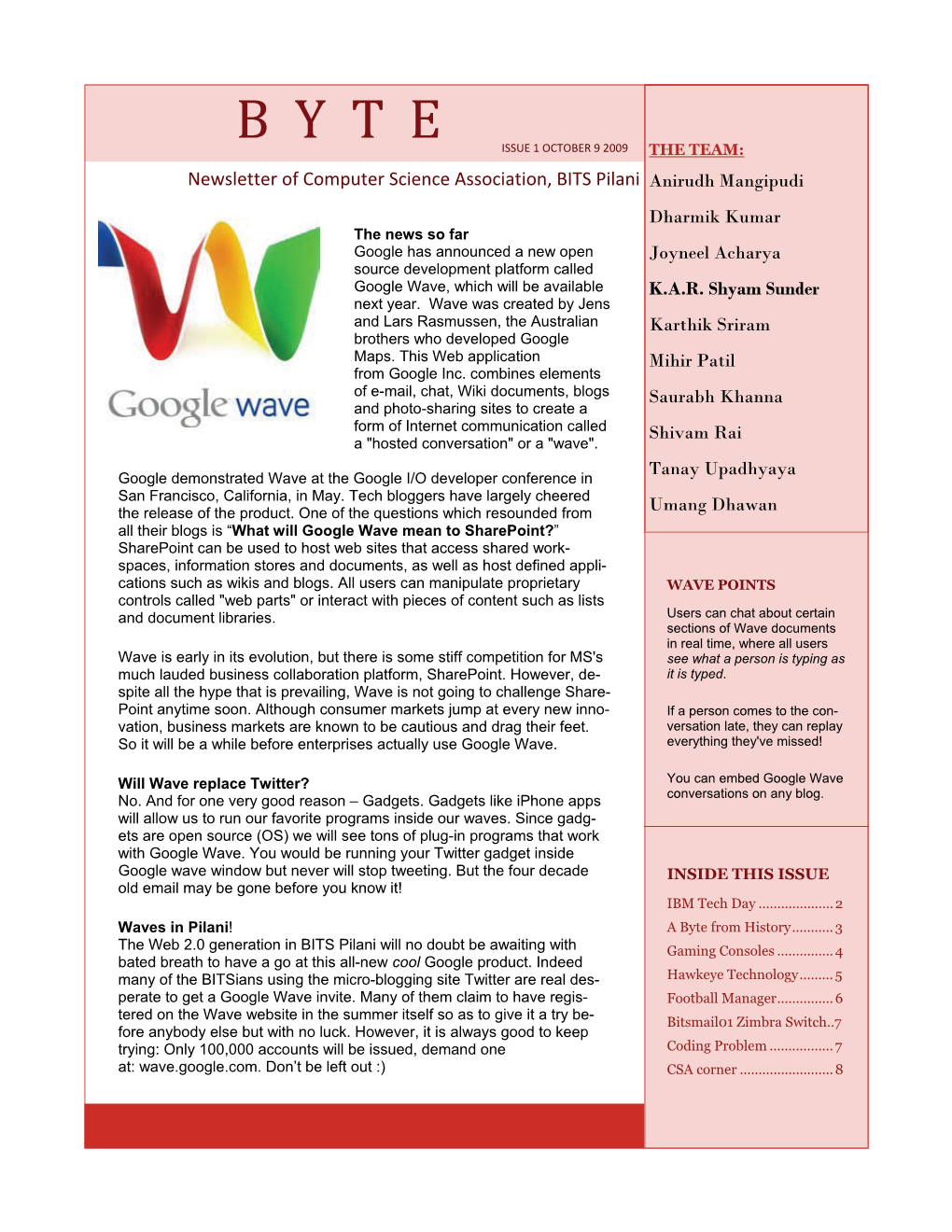 Newsletter of Computer Science Association, BITS Pilani