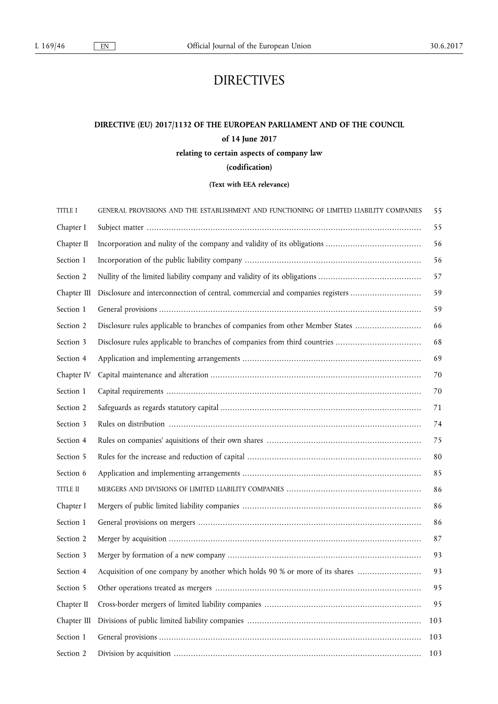 Directive (Eu) 2017/ 1132 of the European Parliament and of the Council