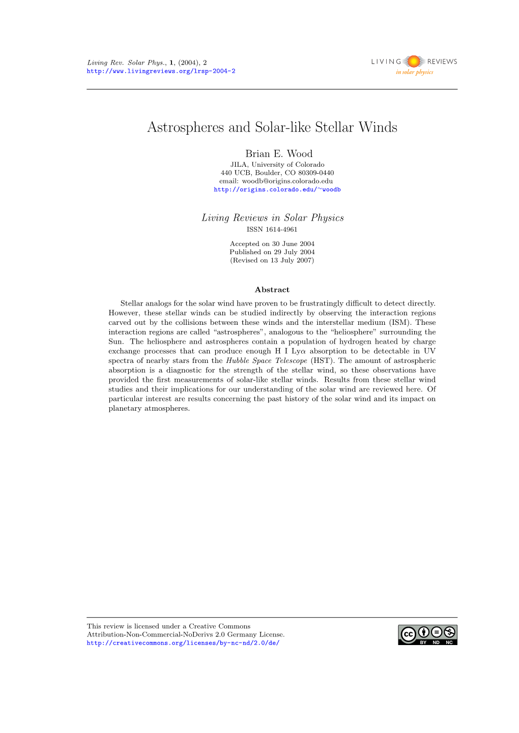 Astrospheres and Solar-Like Stellar Winds