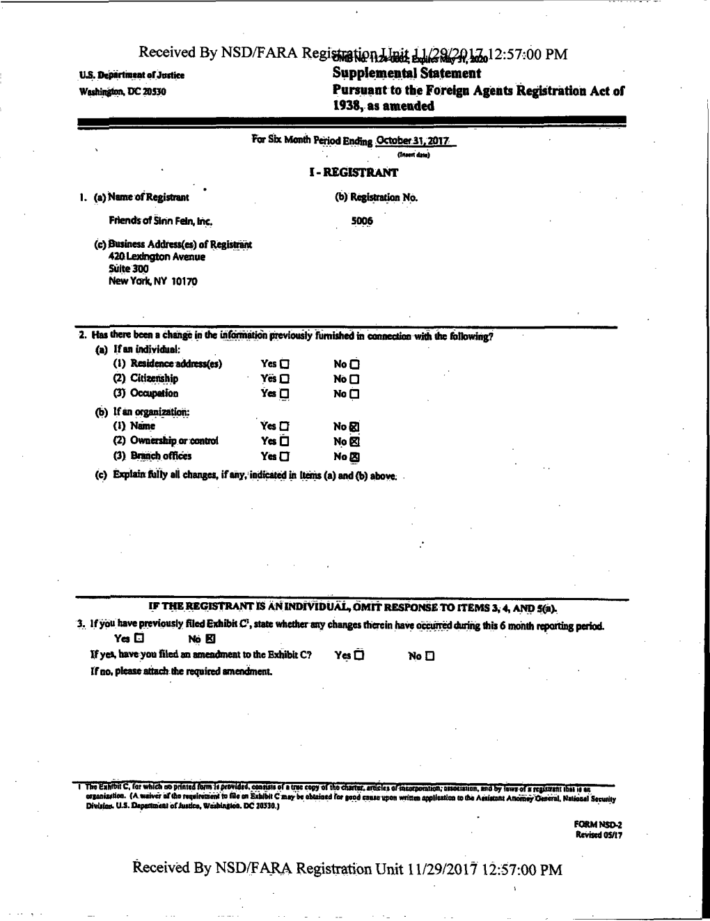 Received by NSD/FARA J Kgifcflfea ^ PM Supplemental Statement