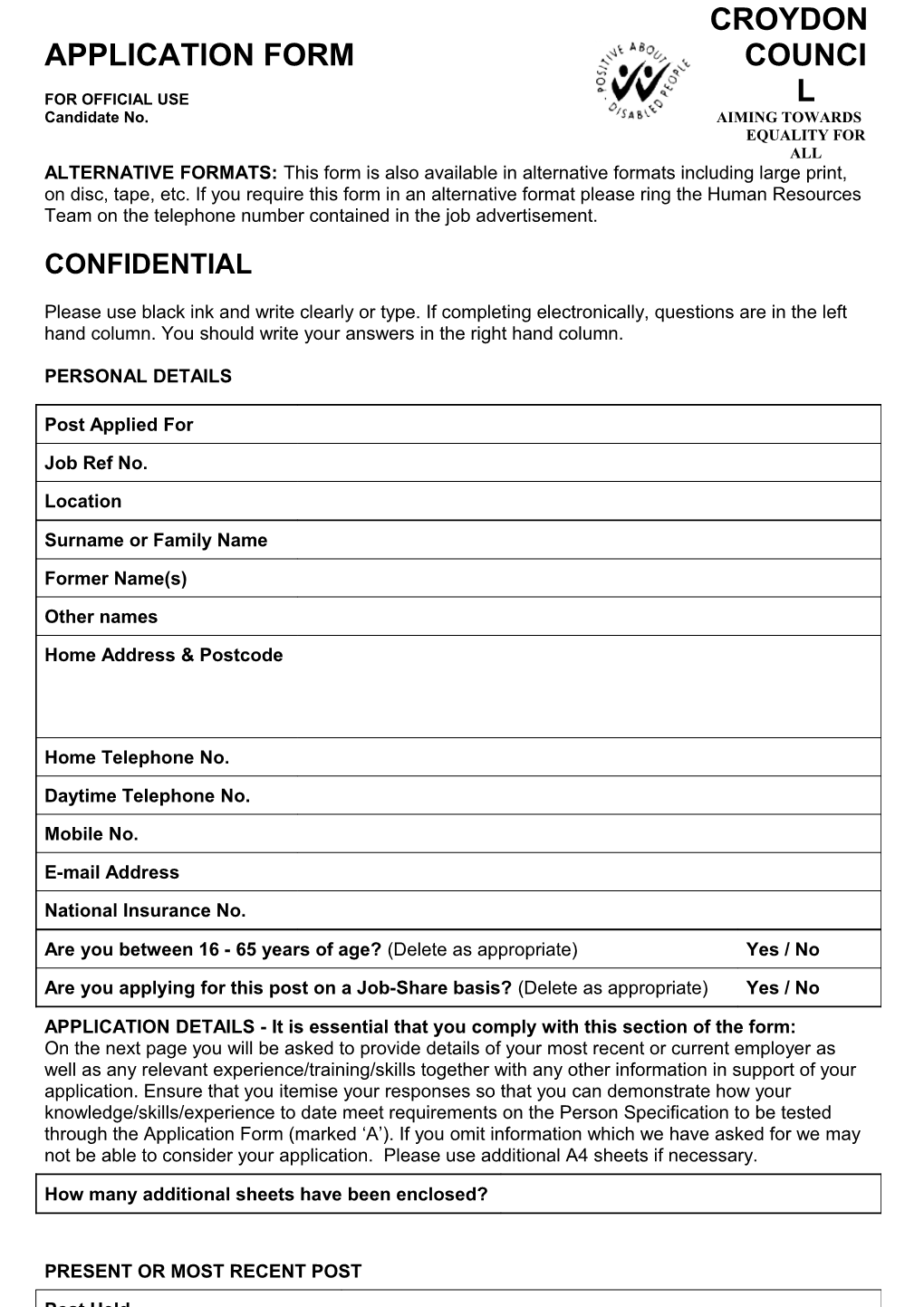 Council Job Application Form