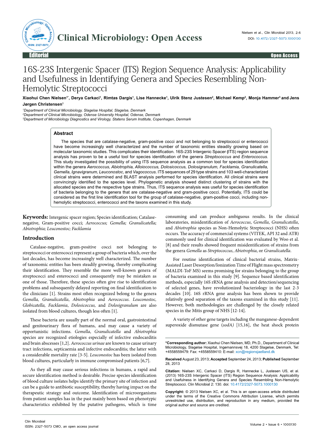 16S-23S Intergenic Spacer (ITS) Region Sequence Analysis