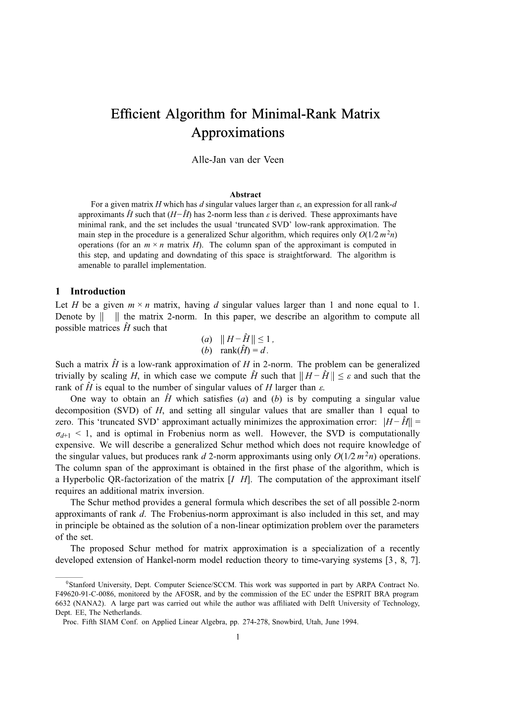 Efficient Algorithm for Minimal-Rank Matrix Approximations