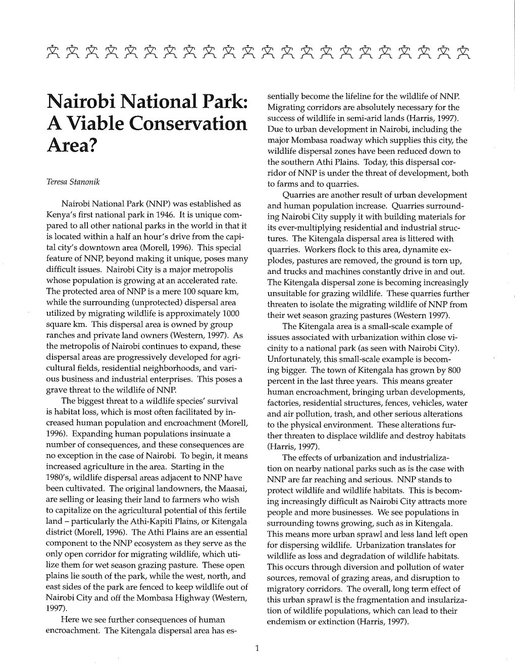 Nairobi National Park: a Viable Conservation Area?