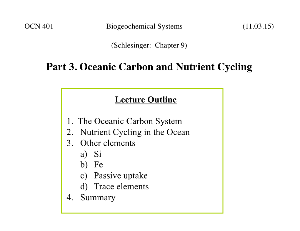 Part 3. Oceanic Carbon and Nutrient Cycling