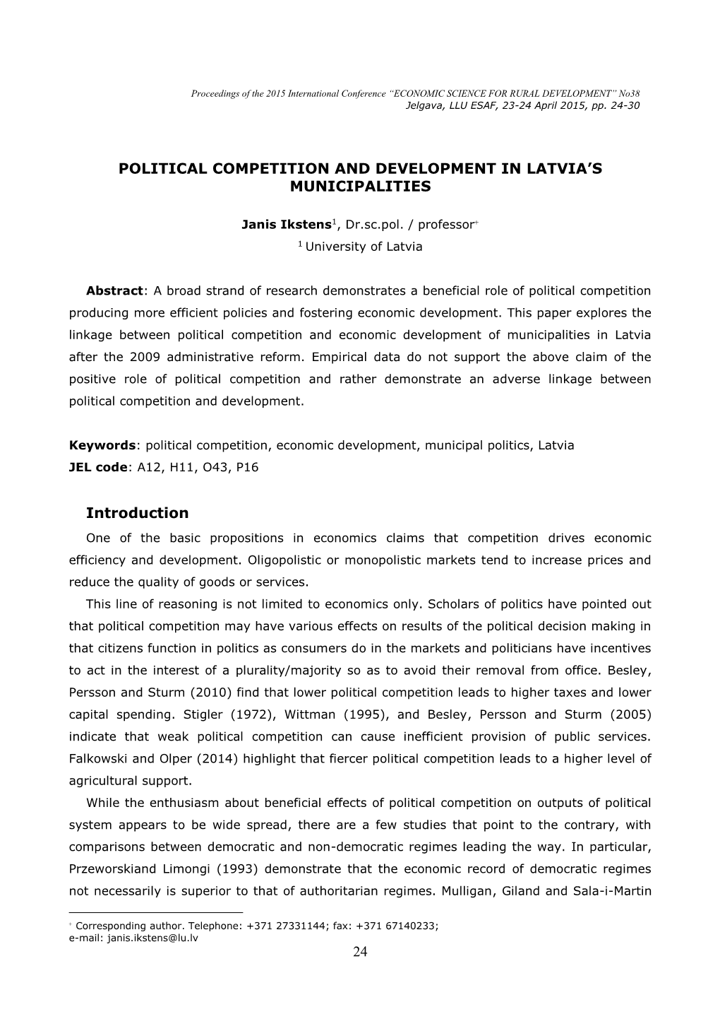 Political Competition and Development in Latvia's Municipalities