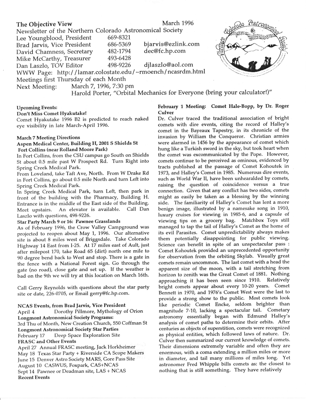 The Objective View March 1996 Newsletter of the Northern