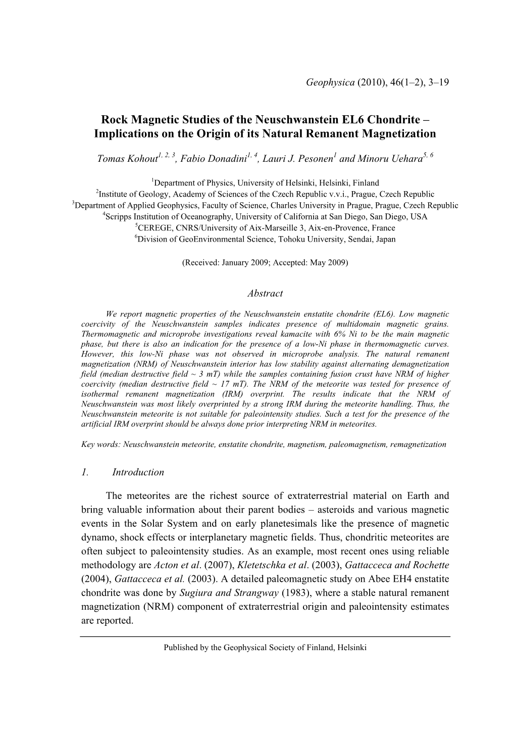 Rock Magnetic Studies of the Neuschwanstein EL6 Chondrite – Implications on the Origin of Its Natural Remanent Magnetization